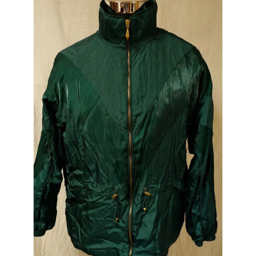 Vtg Active Frontier Womens Medium Shiny Blue green Full Zip Windbreaker Jacket